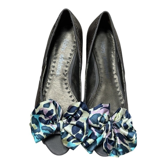 Libby Edelman Kendra Snake Print Pewter Peep Toe Bow Flats Women’s 8.5 Slip On - Picture 10 of 10